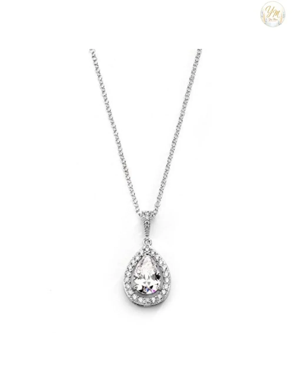 Teardrop Cubic Zirconia Pendant Necklace, Statement Jewelry for Wedding